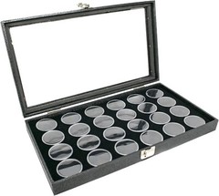 Novel Box Glass Top Black Jewelry Gemstone Display Case With Gem Jar Tray Insert