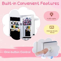 3 In 1 Kids Jewelry Cabinet w/3-Color Lighted Full Length Mirror, Clothes Rack