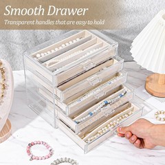 kenaeooe 5 Drawer Acrylic Necklace Holder Organizer, Clear Transparent