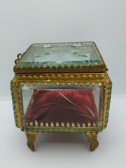 Retro Old Jewelry Box Soviet Vintage Bevelled Glass Crystal USSR 60s Rococo