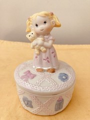 Jewelry Box Baby Girl w/Teddy Bear: Pink Trimmed With Pastel Colors/ Adorable