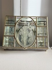 Victorian Etched Glass Jewelry Box VINTAGE Great Condition