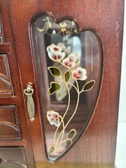 Wooden Jewelry Armoire Box 4 Drawers Necklace Carousel Ring Holder Floral Mirror