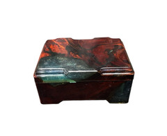 Vintage lucite jewelry / trinket box featuring a beautiful faux burl wood swirl