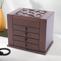 5 Layers Case Vintage Large Jewelry Organizer MDF Wooden Storage Box 4 Drawers