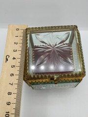 Retro Old Jewelry Box Soviet Vintage Bevelled Glass Crystal USSR 60s Rococo