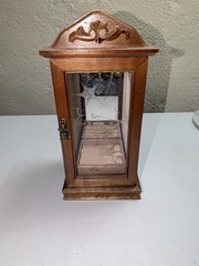 Vintage Wooden Jewelry Cabinet Necklace Ring Etched Glass & Mirror