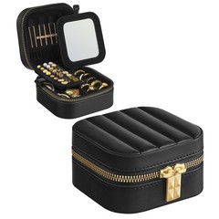 Travel Jewelry Case, Small Jewelry Box Organizer with Mirror, 4.1 x 4.1 x 2.4…