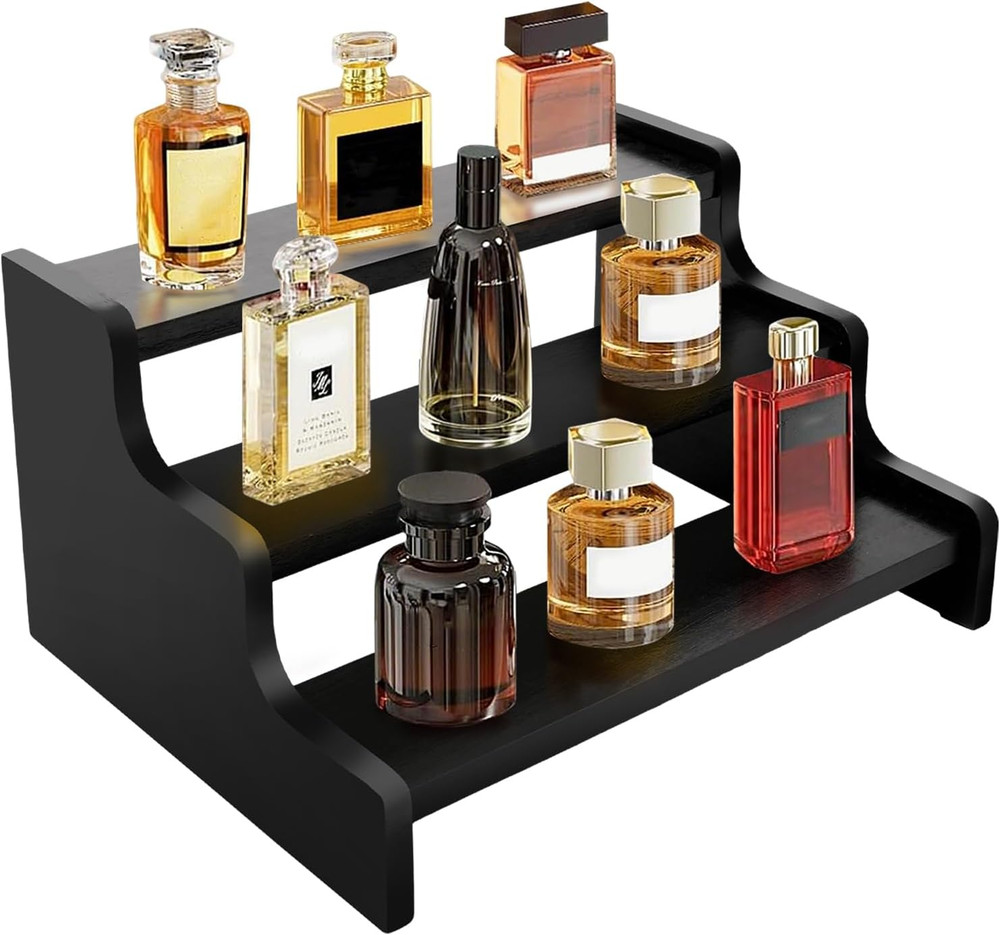 3 Tier Display Risers, Wooden Cologne Organizer for Men, Perfume Organizer Stand