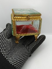 Retro Old Jewelry Box Soviet Vintage Bevelled Glass Crystal USSR 60s Rococo