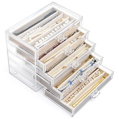 kenaeooe 5 Drawer Acrylic Necklace Holder Organizer, Clear Transparent