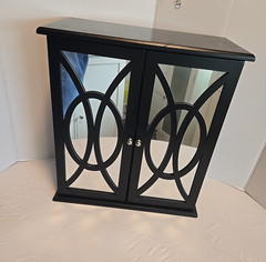 Jewelry Chest Mirrored Doors, Geometric Lattice Design,Black Wood. NEVER USED