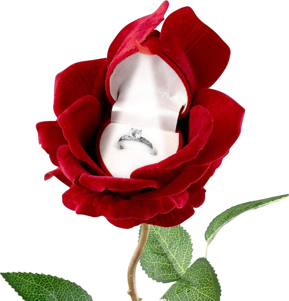Rose Ring Box with Light – Flower LED Engagement Ring Box for Proposal Ring or S
