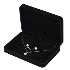 Jewelry Set Box Large Velvet Storage Case Black Pearl Chunky Design