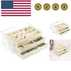 Acrylic Jewelry Box 3 Drawers, Velvet Jewellery Organizer, Earring Rings Neck…