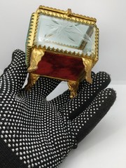Retro Old Jewelry Box Soviet Vintage Bevelled Glass Crystal USSR 60s Rococo