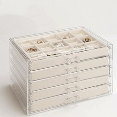 Clear Acrylic 5 Drawers Jewelry Box Organizer Earring Ring Holder Velvet Lined**