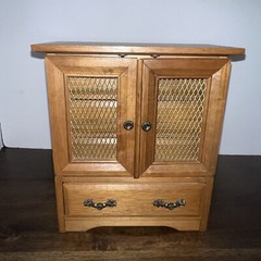 Vintage Mid Century Music Jewelry Box 4 Drawer Mesh Wire Doors with Metal Pulls
