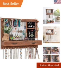 Rustic Wood Jewelry Hanger with Polished Finish & Easy Installation – Girls Gift