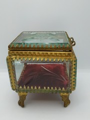 Retro Old Jewelry Box Soviet Vintage Bevelled Glass Crystal USSR 60s Rococo