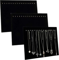 Pack of 3 Necklace Chain Holder, Black Velvet Necklace Display Board, 17 Hooks