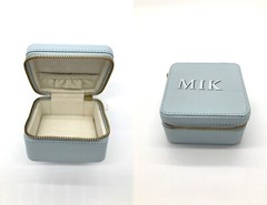 Pottery Barn MIK mono Quinn Leather Petite Travel Box Shadowprint BLUE FLAW JB