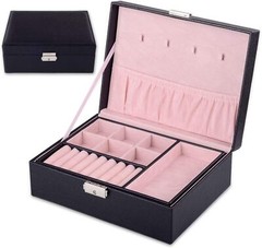 Kendal Black Pink 2-Layer Small Jewelry Box Watch Jewelry Organizer Gift w/ Lock