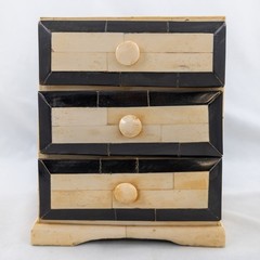 VTG Handmade Chinese Wooden Bone Veneer 3 Drawer Trinket Jewelry Box