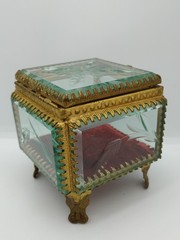 Retro Old Jewelry Box Soviet Vintage Bevelled Glass Crystal USSR 60s Rococo