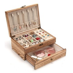 Pinzoveco Jewelry Box for Women, Rustic Wooden Jewelry Organizer Box for Storage
