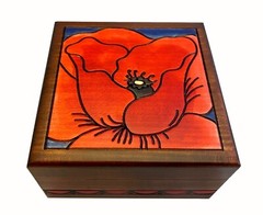MilmaArtGift Big Red Poppy Flower Handmade Wood Decorative Box Made in Poland