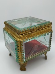 Retro Old Jewelry Box Soviet Vintage Bevelled Glass Crystal USSR 60s Rococo
