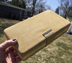 Vintage 9 By 5 Inch Metal Framed Velvet Travel Jewelry Box Solid MCM NICE!