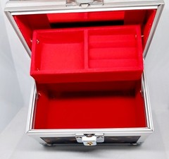Brown Leopard Pattern 2-Layer Jewelry Organizer Faux Leather/Aluminum Red Lining