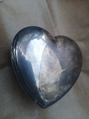 trinket ornate heart shaped Jewelry Box. Silver plated.