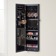 JHK Full Length Mirror Jewelry Cabinet w/ 6 LED Lights,Wall Mounted/Door Hanging