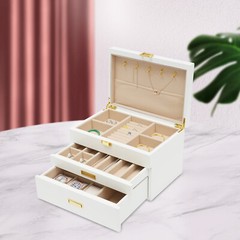 Large Wooden Jewelry Storage Box 3 Layers Organizer 2 Drawers Cabinet