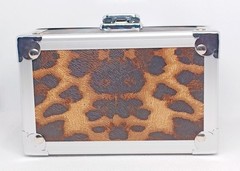 Brown Leopard Pattern 2-Layer Jewelry Organizer Faux Leather/Aluminum Red Lining