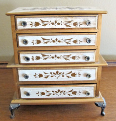 VTG Jewelry Music Box Claw Feet -5 Blue Lined Drawers- Japan Price Imports EUC