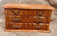 Vintage Wood Mont Wards Jewelry Box Dresser Style Gold/Yellow Velvet Lining