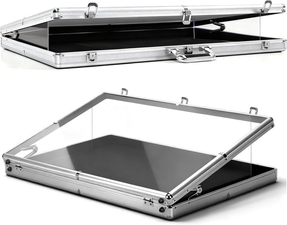 Aluminum Acrylic Clear Top Display Locking Travel Case Trading Coin/Card/Jewelry