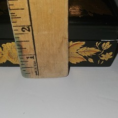 Vtg Hand Painted Floral Gold Leaf On Small Black Lacquered Box Felt Lined Asian