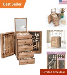 Jewelry Box Wood for Women, 5-Layer Large Organizer Box with Mirror & 4 Drawe…