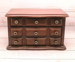 Small Vintage Wood Jewelry Box. Secret Compartment. 8″×5″