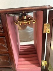 Wooden Jewelry Armoire Box 4 Drawers Necklace Carousel Ring Holder Floral Mirror
