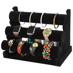 3-Tier Bracelet Display Stand Watch Holder Velvet Jewelry Bangle Rack Organizer