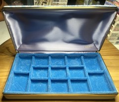 VTG Mele Travel Jewelry Box Gold Trim 1960s Hard Clamshell Box 13 Compartments