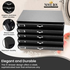 Novel Box 5 Drawer Black Jewelry Display 15.12X8.37X7.62 + Medium 36 Gems Jars