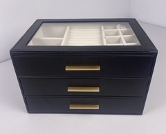 New Black Glass Lid Jewelry Box 3 Tier, 3 Drawers Storage Case for Jewelry