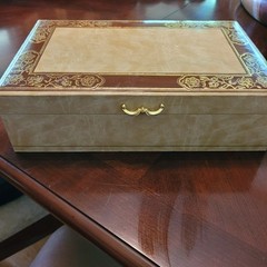 Vtg Mele 2 Tier Jewelry Box Ivory, Brown Gold, With Satin Design And Felt,…